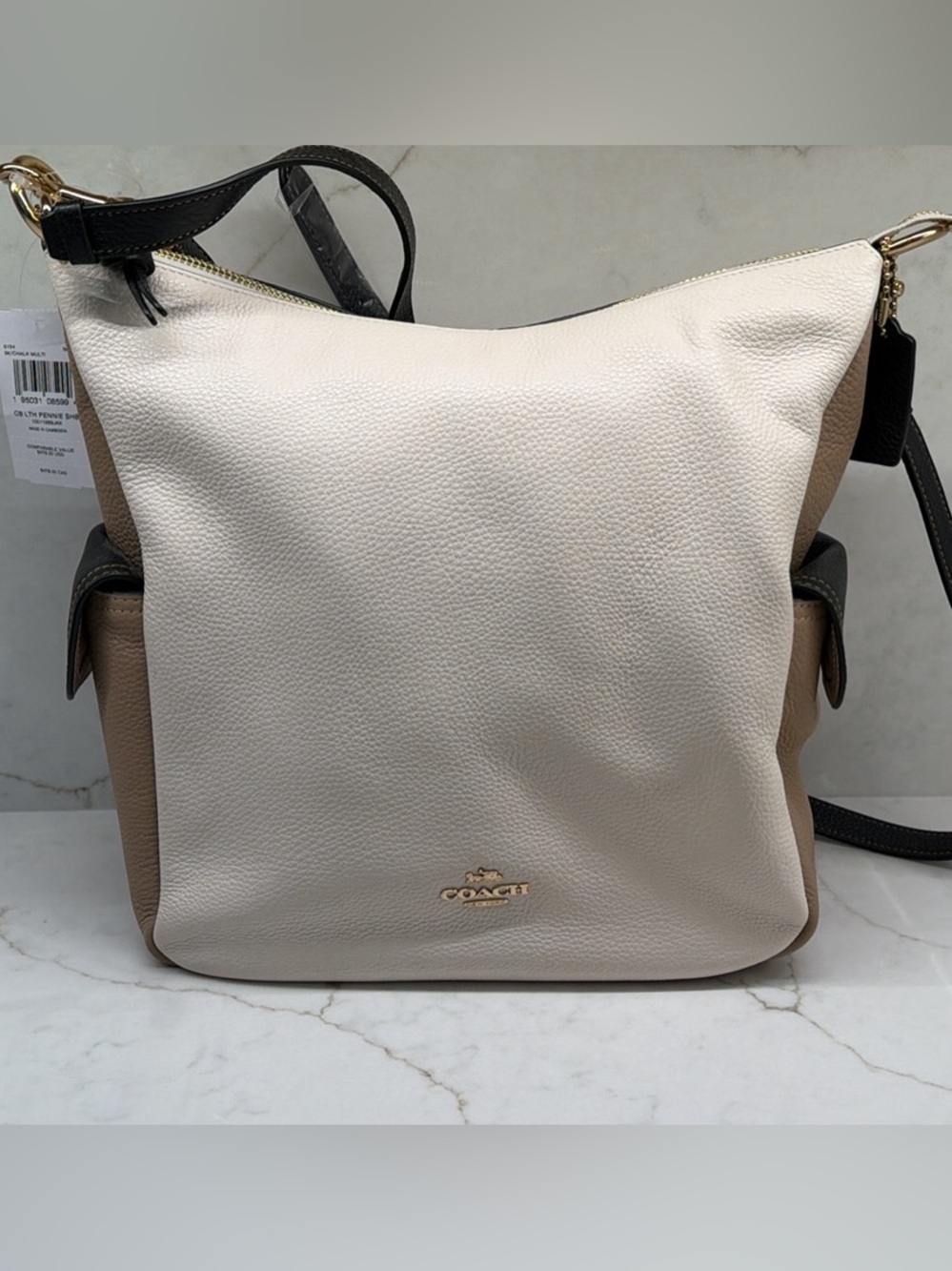 COACH Cream Pebbled Leather Shoulder Bag